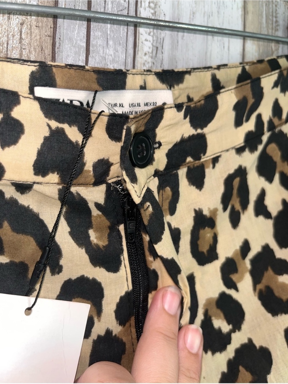 Zara Leopard Print Wide Leg High Rise Cotton Pants XL Animal Print NWT - Picture 4 of 4